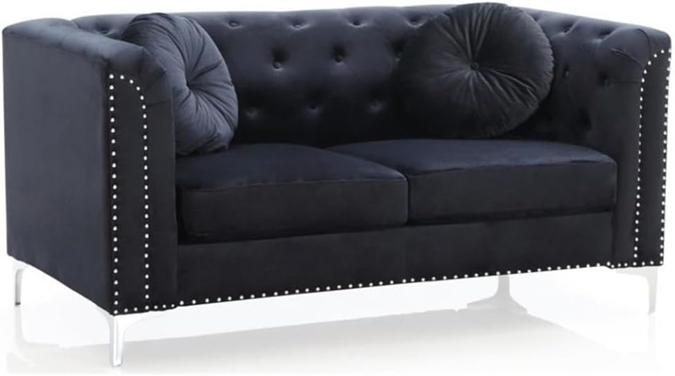 Ivory Velvet Tufted Loveseat with Nailhead Trim