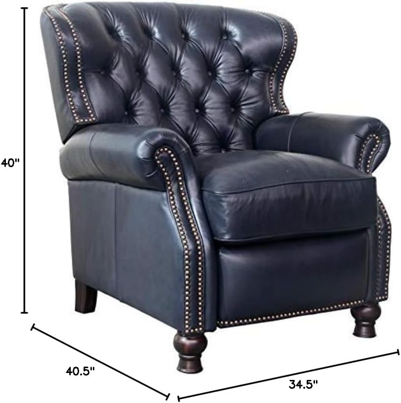 Handcrafted Blue Leather and Wood Presidential Recliner