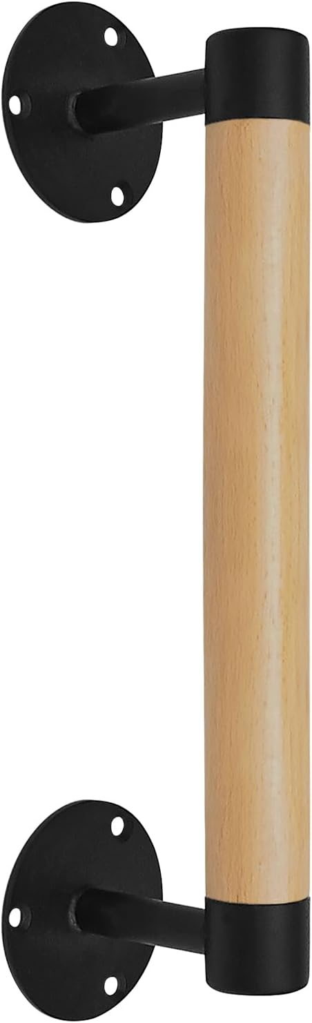 1ft Wood Handrail for Indoor Stairs, Wood Staircase Handrail W/s Black Sturdy Metal Brackets, Stair Banister Railing Wooden Safety Grab Bar for Elderly & Kids