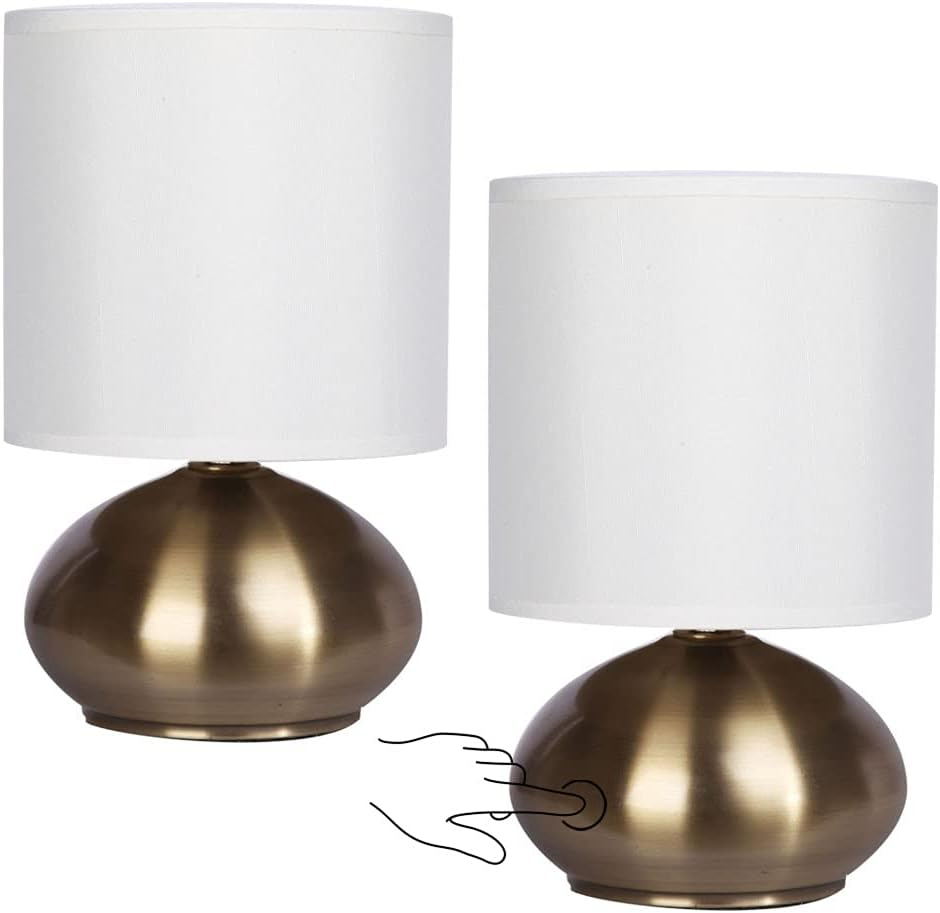 Cresswell Lighting 9.5" Transitional Brass 2 Pack Matching Small Touch Table Lamp Set