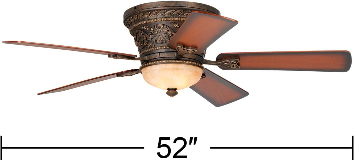 52" Bronze Flush Mount Ceiling Fan with LED Light and Remote