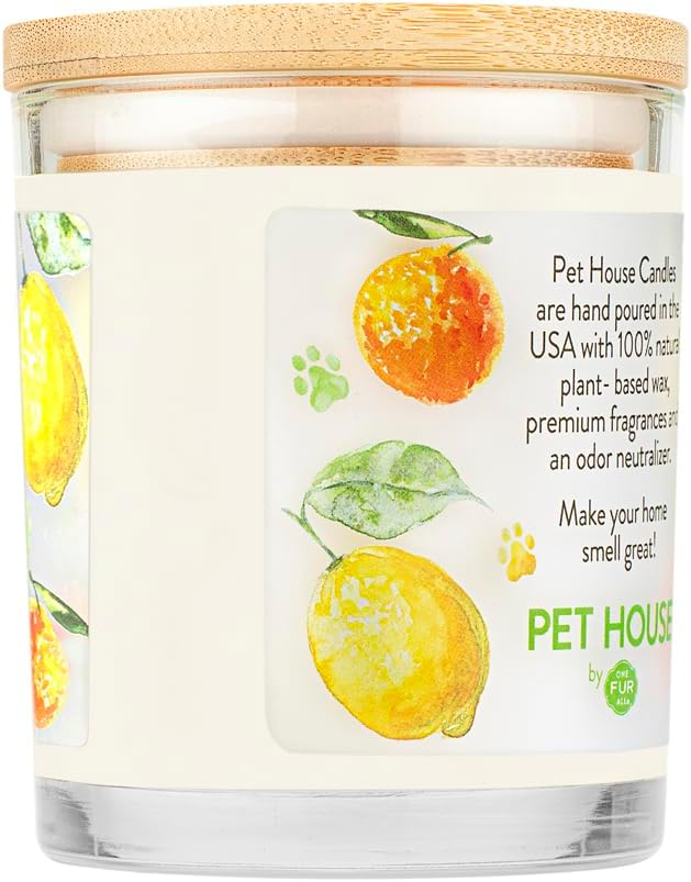 One Fur All Pet House Candle - Fresh Citrus Pack of 2-100% Plant-Based Wax Candle - Pet Odor Eliminator for Home - Non-Toxic & Eco-Friendly Air Freshening Scented Candles