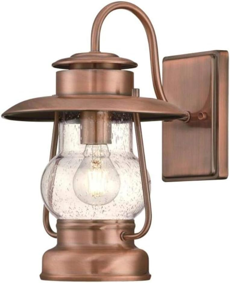 Rustic Copper Outdoor Lantern with Clear Seeded Glass