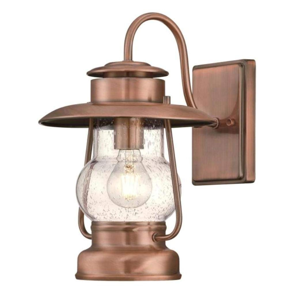 Rustic Copper Outdoor Lantern with Clear Seeded Glass