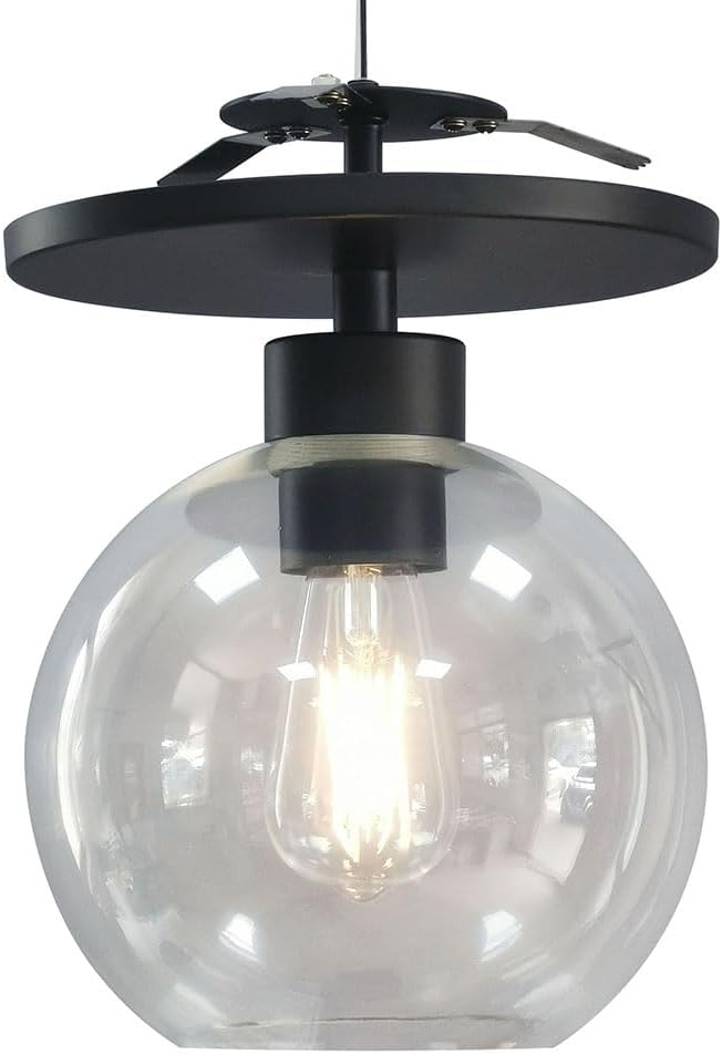 - Semi Flush Conversion Kit - Matte Black with Clear Glass Globe Shade - for Low & Tall Ceilings - Recessed Light Conversion Kit for E26 Recessed Mounted Cans