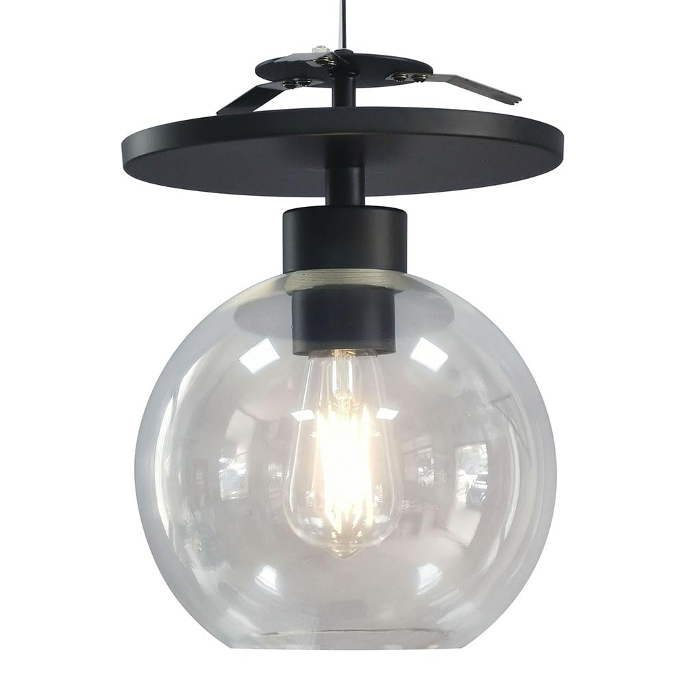 - Semi Flush Conversion Kit - Matte Black with Clear Glass Globe Shade - for Low & Tall Ceilings - Recessed Light Conversion Kit for E26 Recessed Mounted Cans
