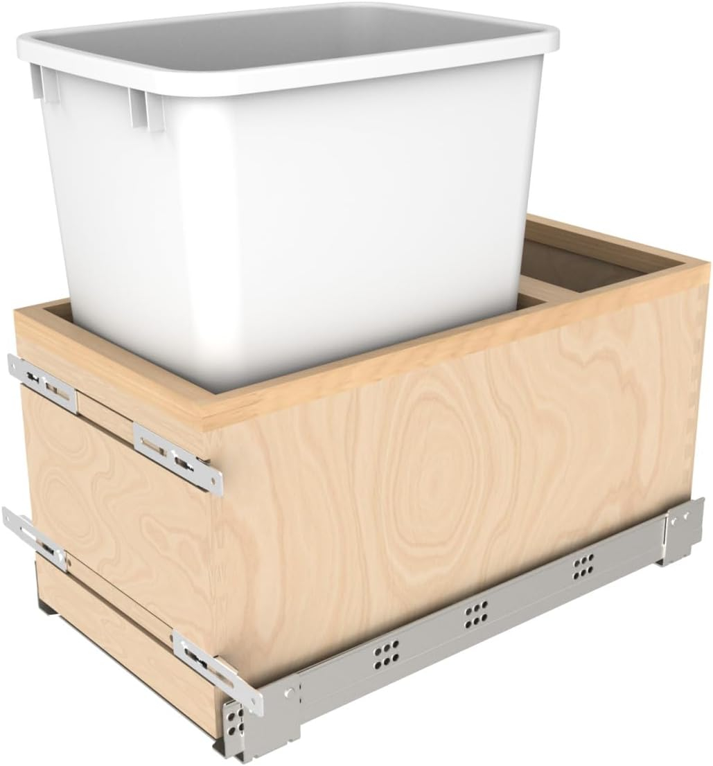 Rev-A-Shelf 4Vlwcsc-1535Dm-1 Value Line 21-1/2" Wood Bottom Mount 35 Quart / 9 Gallon Pull