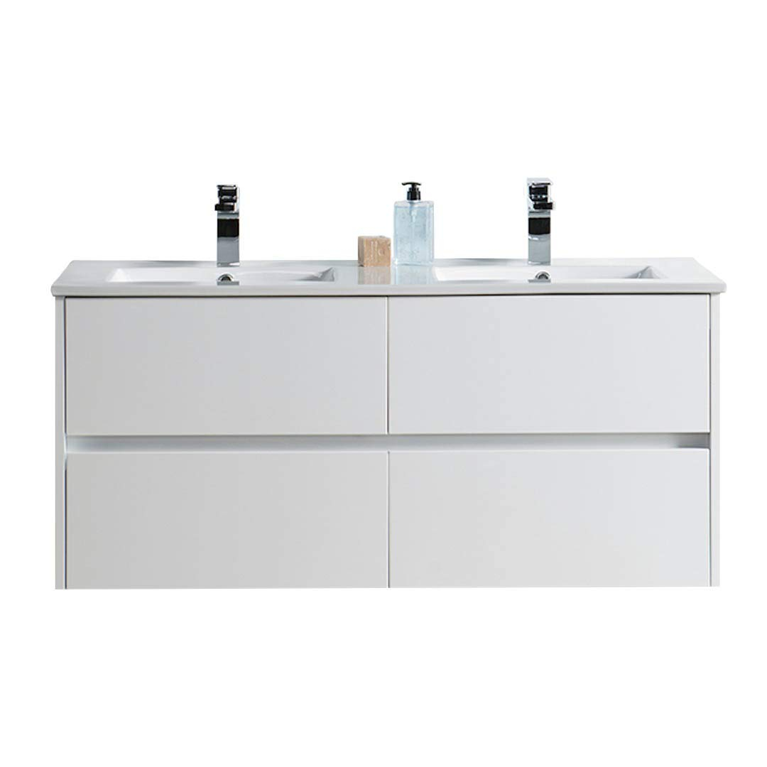 Valencia 48" White Wall-Mounted Double Vanity with Ceramic Sink