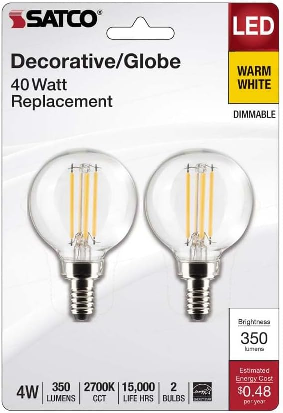 Clear Warm White LED Globe Bulb with Candelabra Base