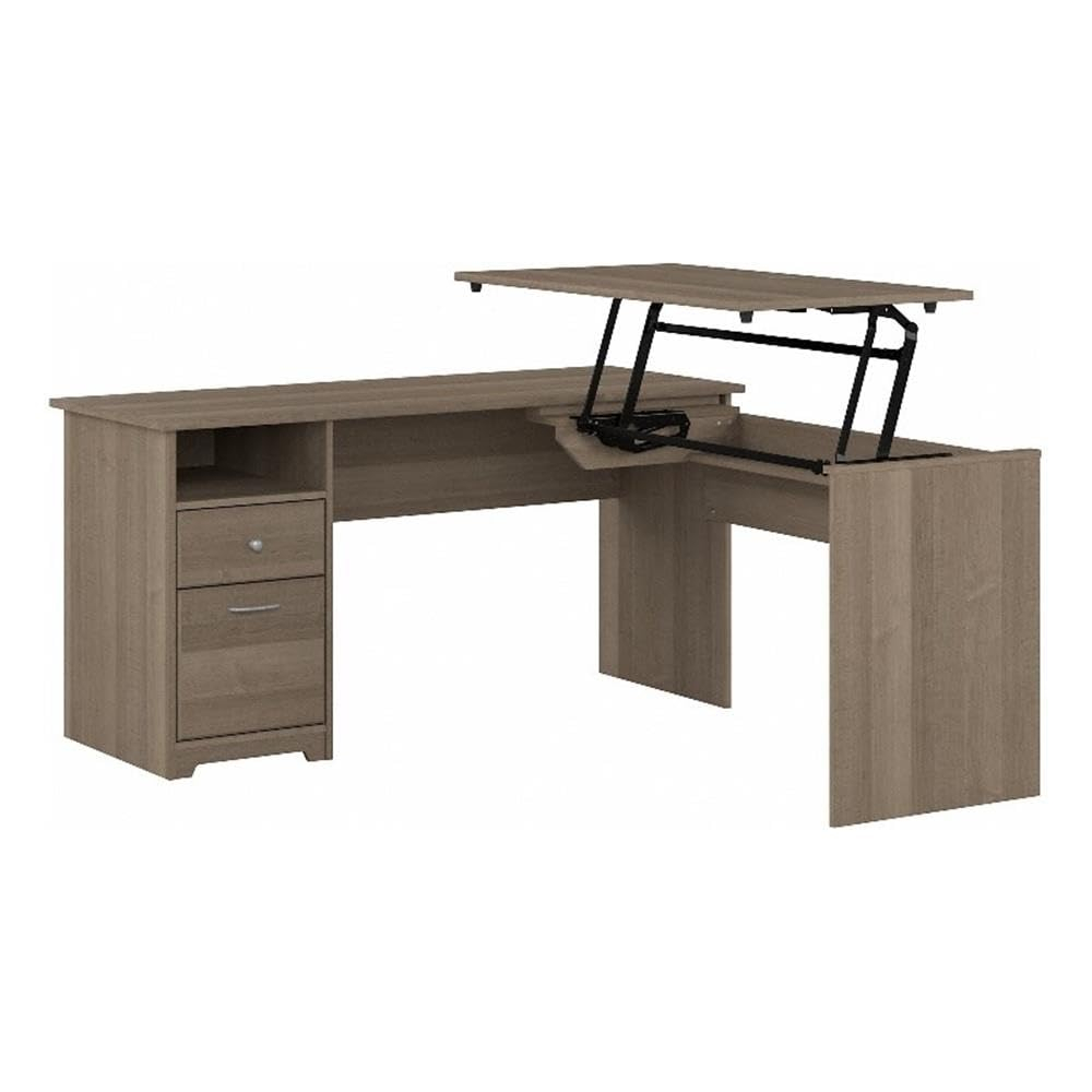 Modern Gray Adjustable Height L-Shaped Home Office Desk with Drawers