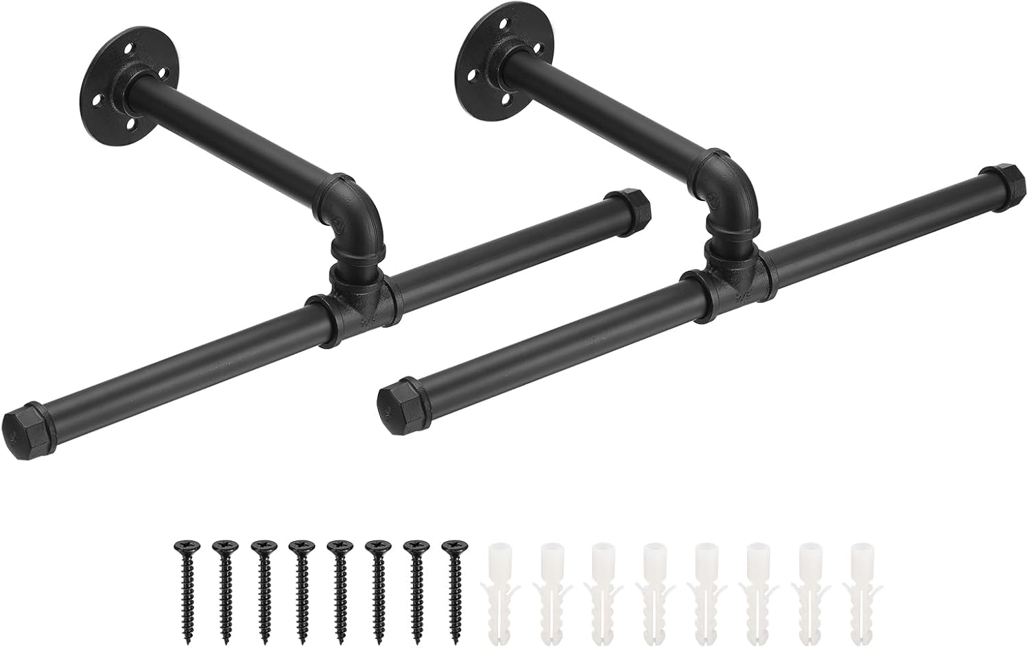 uxcell 2 Set Industrial Pipe Clothes Rack Wall Mounted, 18 Inch Clothing Rack for Hanging Clothes, Floating Metal Garment Bar for Bedroom, Bathroom, Clothing Store Black