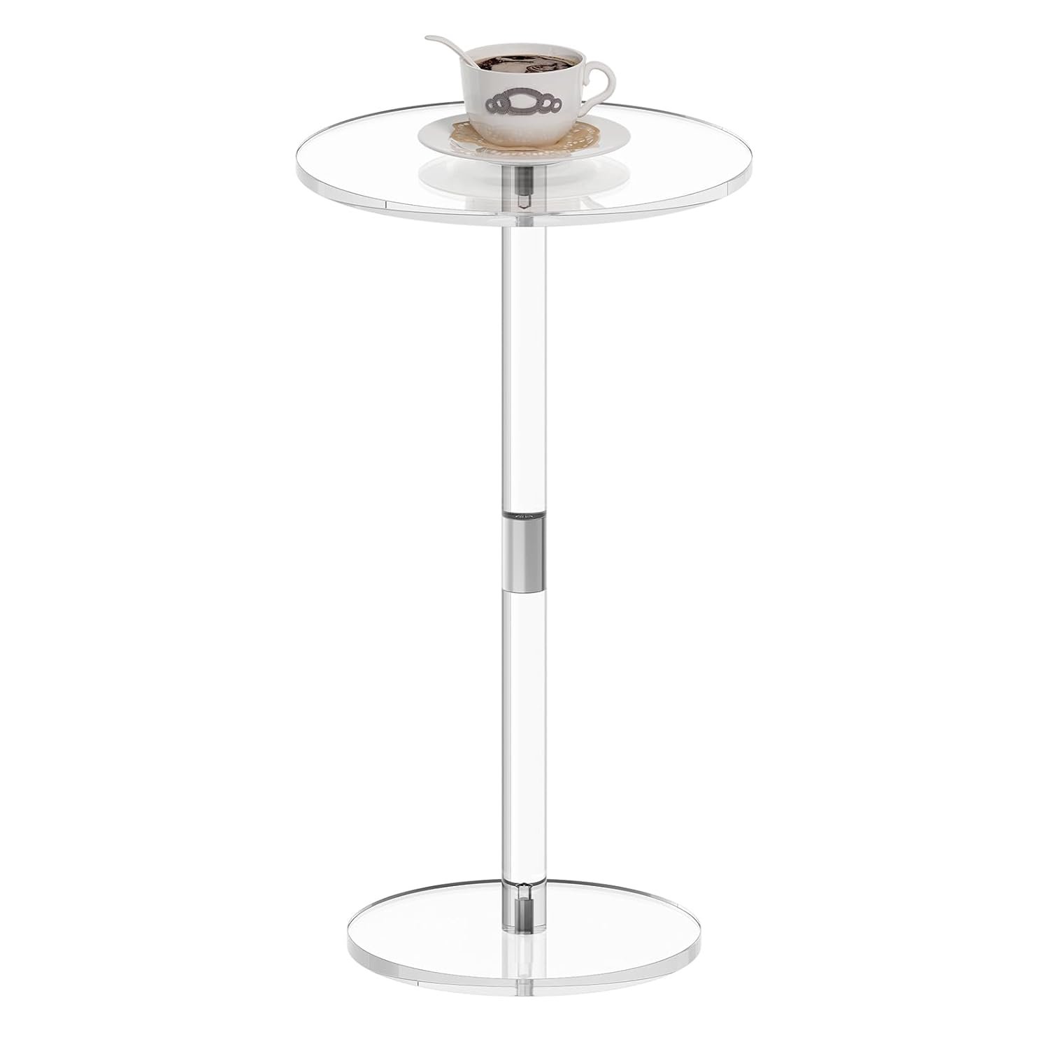 Acrylic End Table, Clear Side Tables for Small Space, 9.8" Round Modern Drink Table for Living Room, Bedroom, Bathroom, Office, Outdoor, Business, Sturdy and Easy to Install