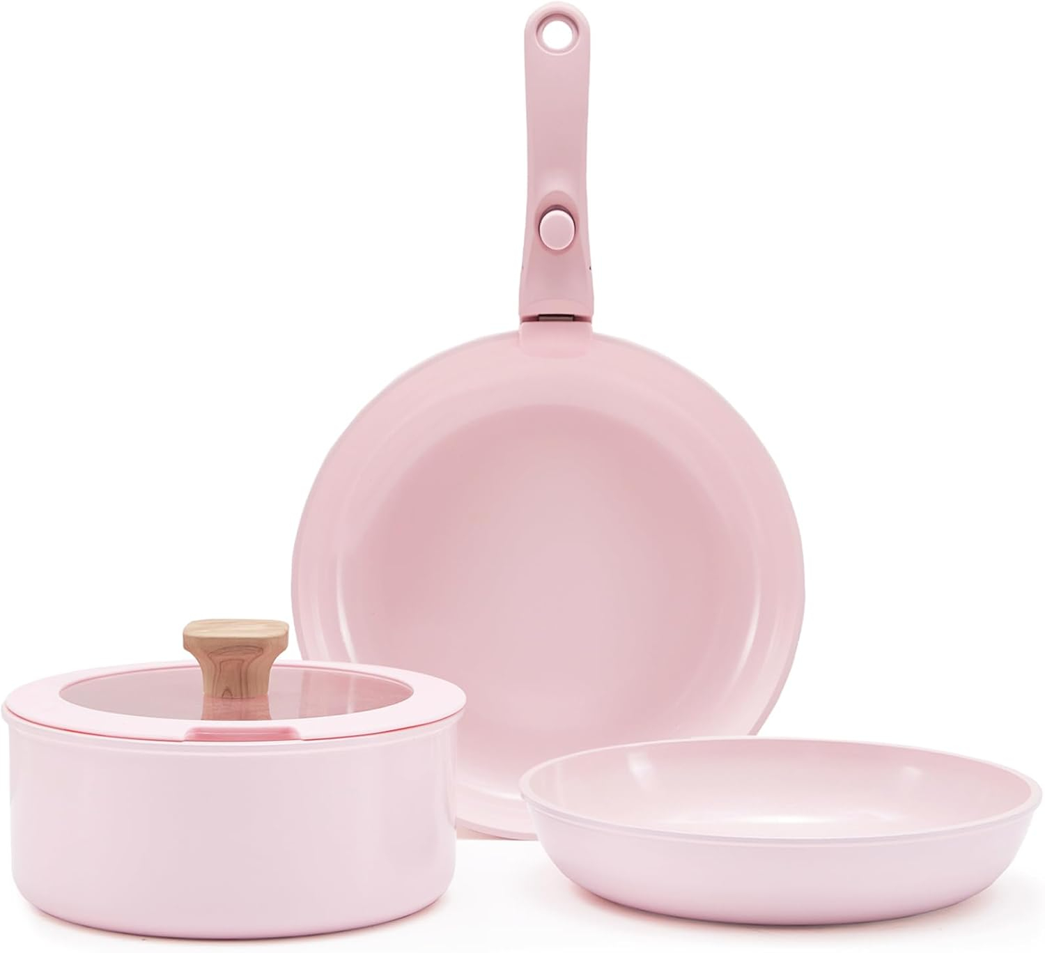 Hausfrau Pink Ceramic Non-Stick Cookware Set with Removable Handle