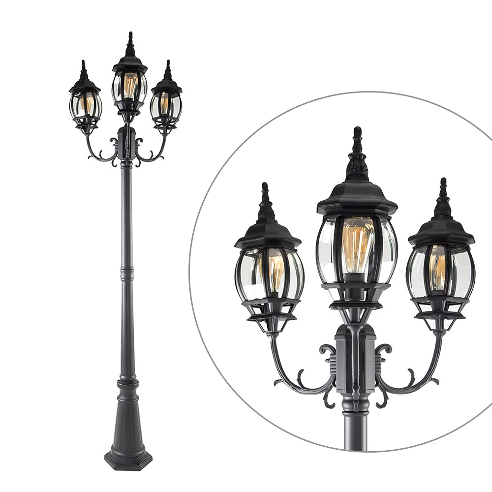 Lutec 94" 3-Head Black Outdoor Post Light - 22.05 x 93.7 x 19.6