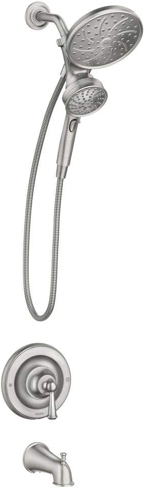 MOEN 82611SRN Brecklyn Single Handle 6-Spray Tub Shower Faucet w/ Magnetix Rainshower in Spot Resist Brushed Nickel (Valve Included)