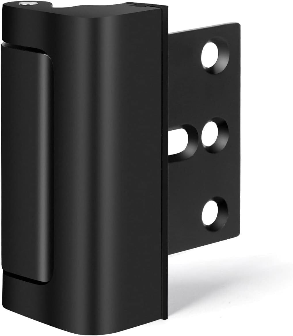 childproof Lock, Includes 8 Screws for Installing a 3” Steel Stop Rated to Withstand 800lbs on Inward Opening entrances, Reinforce Door Security, Black