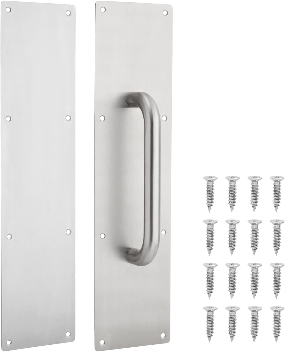 Stainless Steel Door Push Plate and Pull Handle Set with Screws, Home Office Supplies, (4 x 16 in)