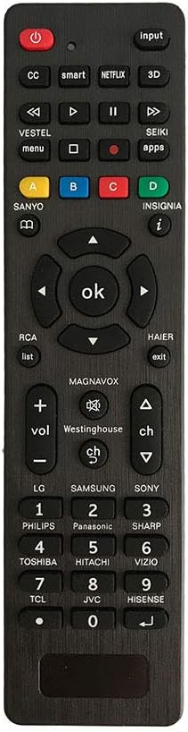 Universal Remote for Samsung,LG, Sony, Sharp, Vizio, Philips, Toshiba, Hitachi, RCA, Sanyo, JVC, TCL, Hisense, Vestel, Seiki, Insignia, Magnavox, haier, Panasonic, Smart TVs-Simple Settings Requi