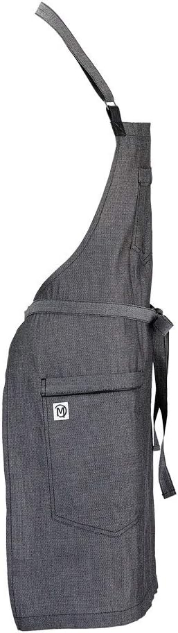 Mercer Culinary Metro Edge Renegade Bib Server Apron, Black Denim with Brown Leather Straps