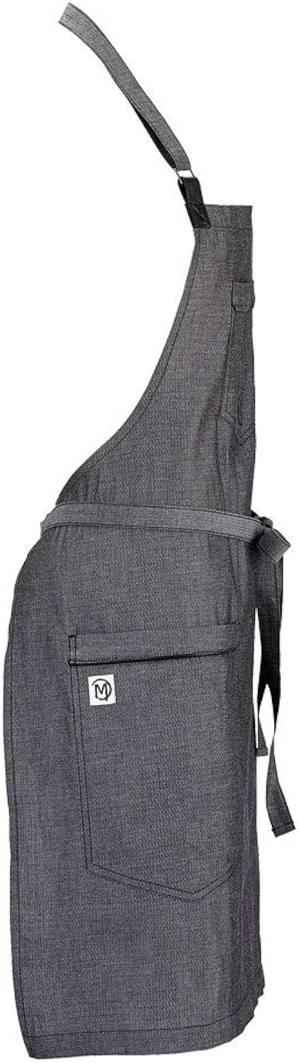 Mercer Culinary Metro Edge Renegade Bib Server Apron, Black Denim with Brown Leather Straps