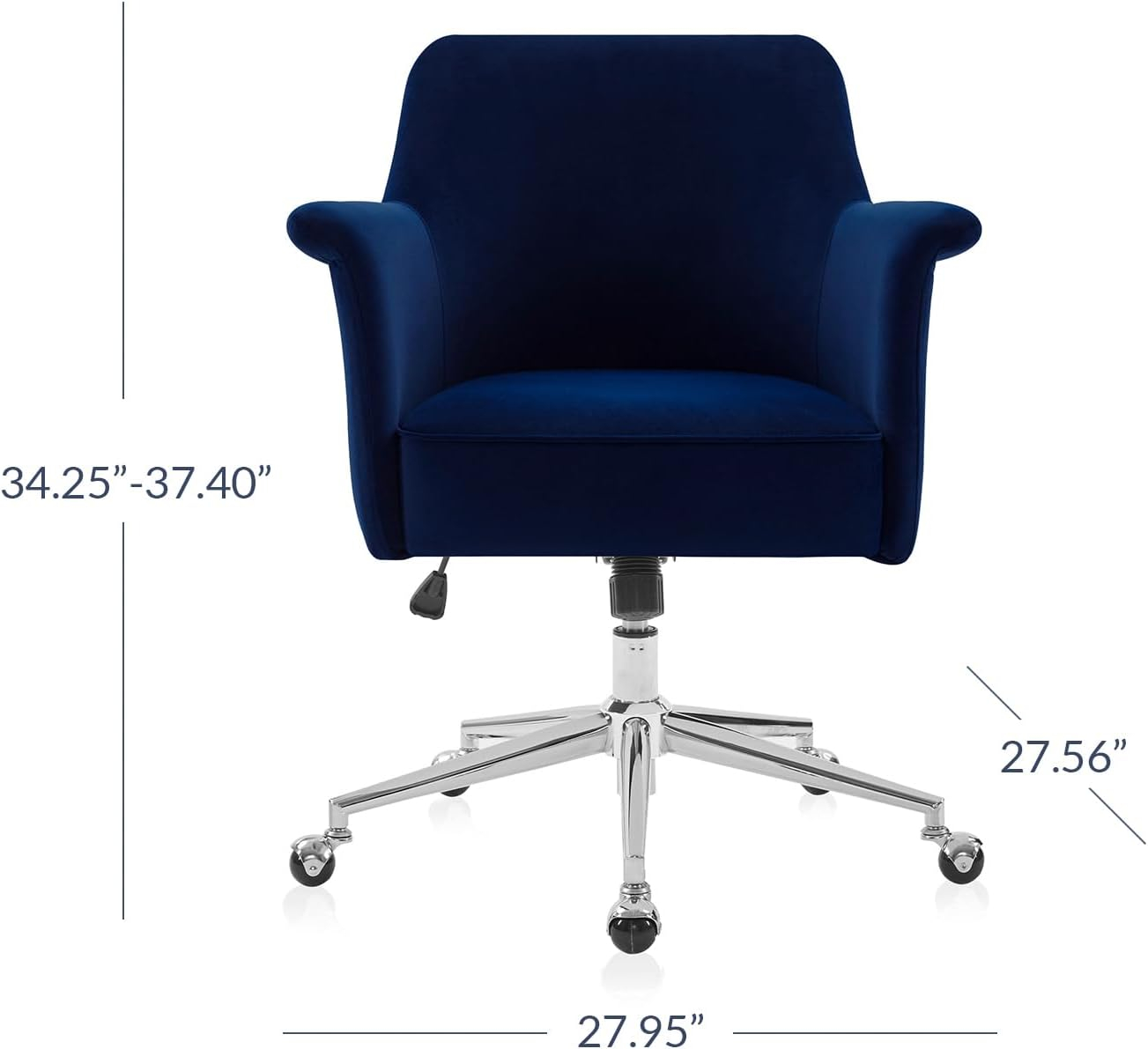 BELLEZE Modern Upholstered Velvet Desk Chair, Rolling Swivel Office Or Vanity Seating, Stylish Comfy Armchair With Easily Adjustable Height - Peyton (Blue)