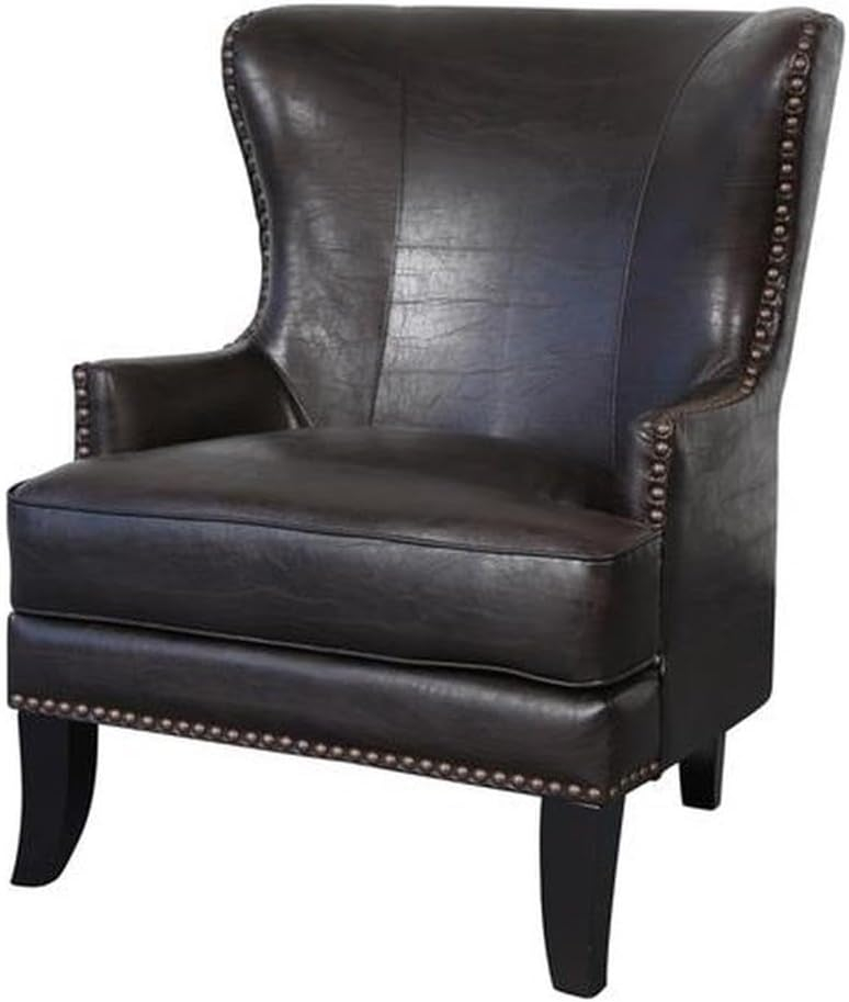 Hawthorne Collections Barrow Leather Accent Chair with High Back in Espresso