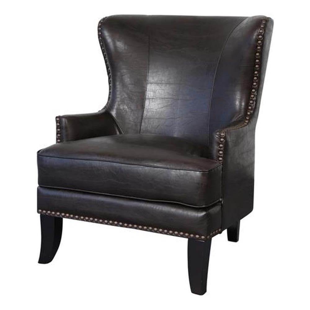 Hawthorne Collections Barrow Leather Accent Chair with High Back in Espresso