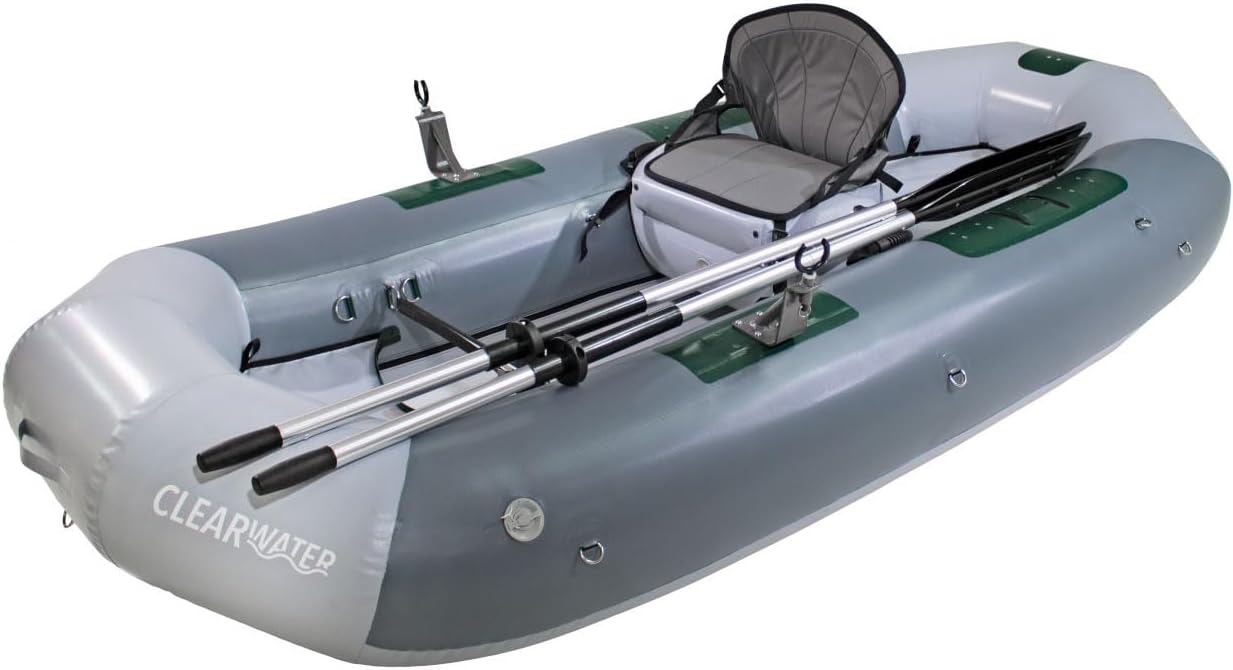 Gray Inflatable Fishing Raft with High-Back Seat