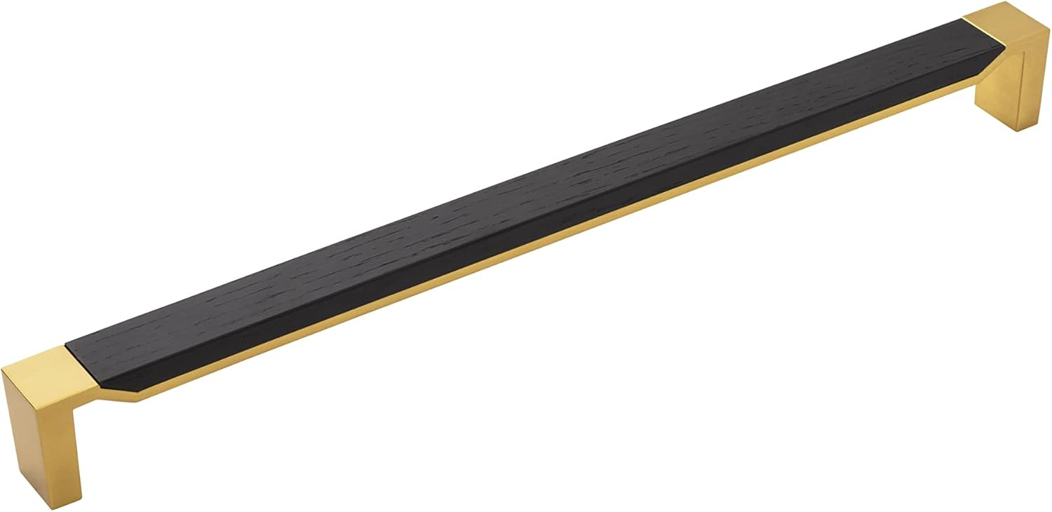 Belwith-Keeler Fuse Collection Appliance Pull 18 Inch Center to Center Brushed Golden Brass with Black Wood Finish