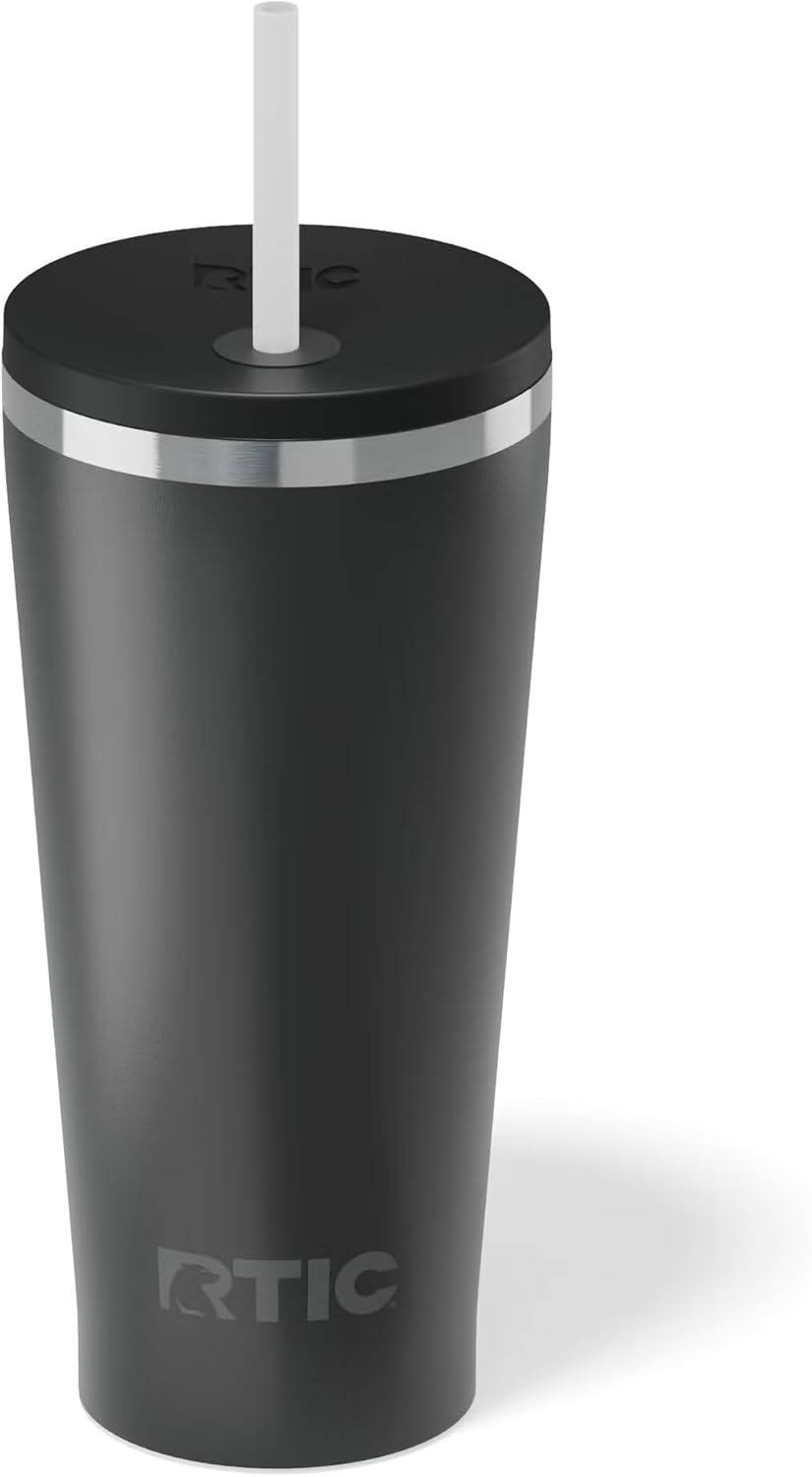 RTIC 20 oz Ceramic Lined Everyday Tumbler, Spill-Resistant Straw Lid, Black