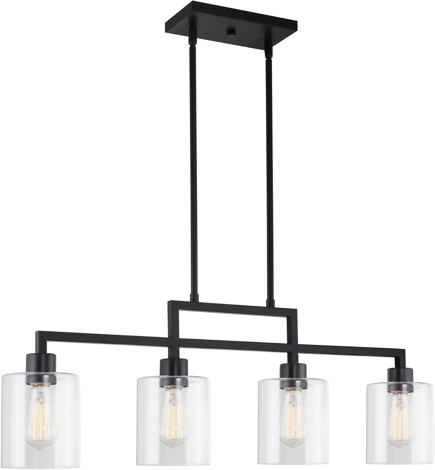 Kira Home Stratford 34" 4-Light Farmhouse Island Light + Glass Shades, Adjustable Hanging Height, Black