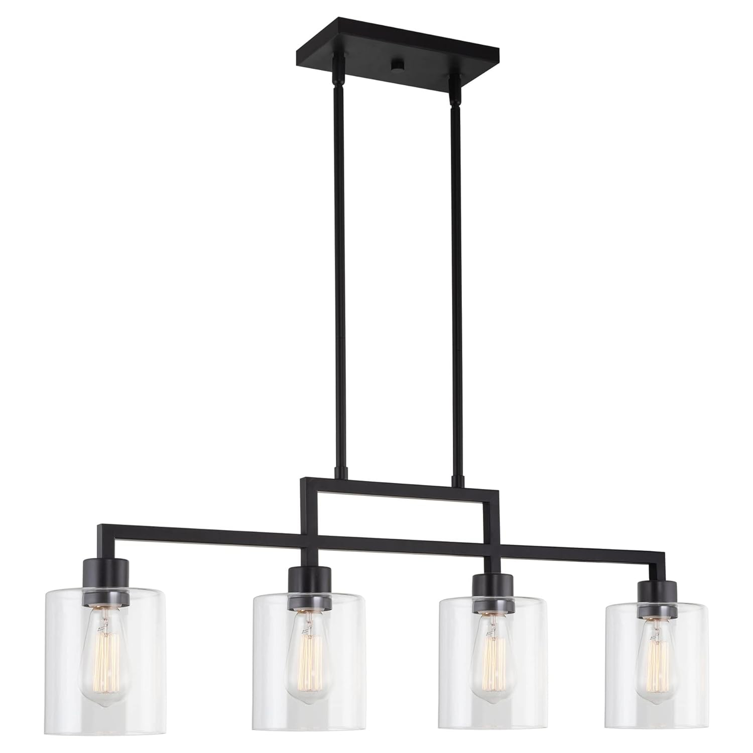 Kira Home Stratford 34" 4-Light Farmhouse Island Light + Glass Shades, Adjustable Hanging Height, Black