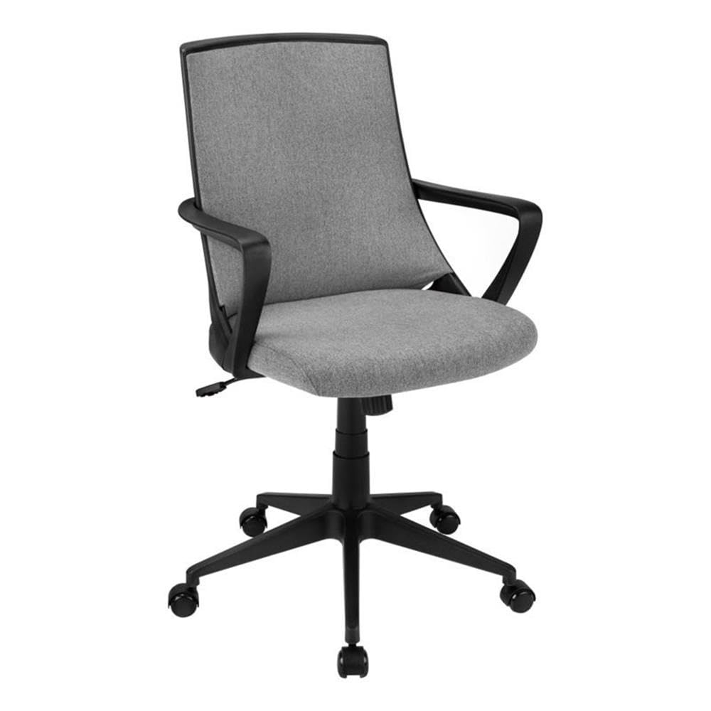 Office Chair - Mid-Back / Fixed Armrests / Fabric Back - Adjustable Height - Dark Grey Fabric / Black