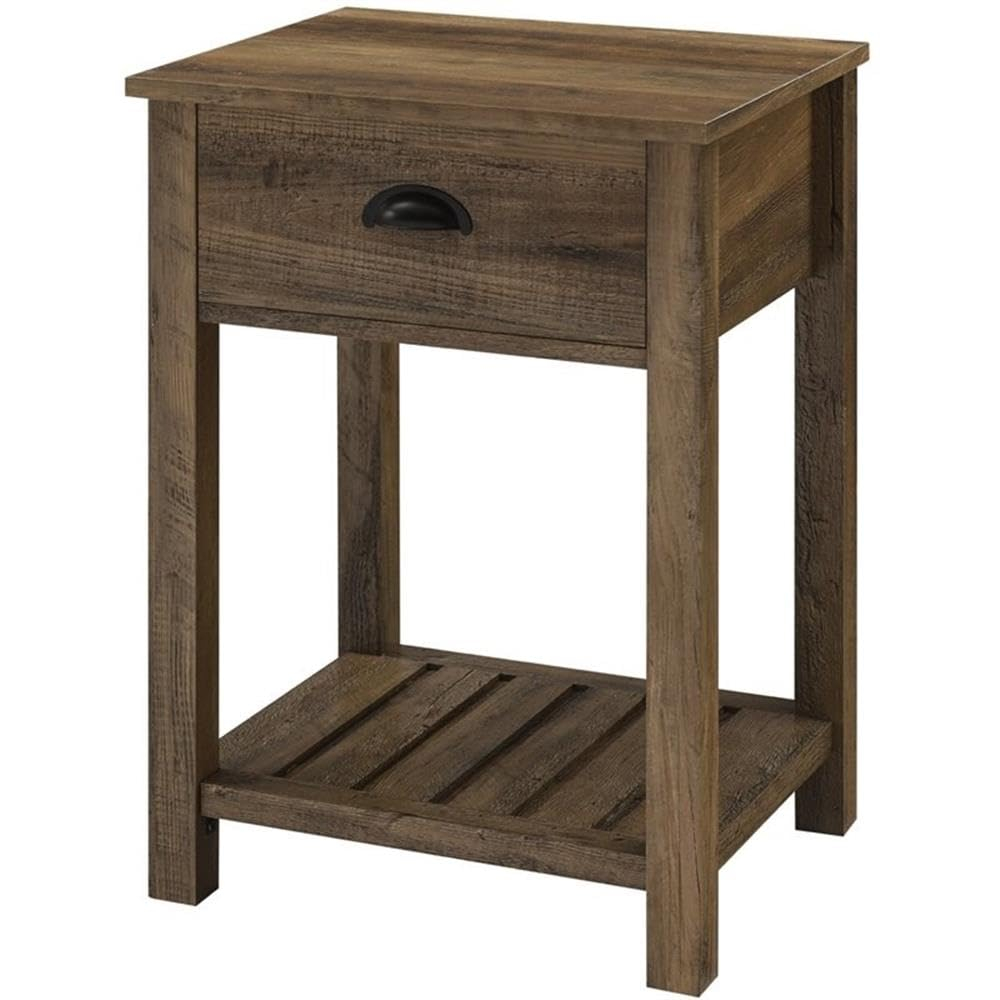 Walker Edison Farmhouse Square Side Accent Table Set Living Room Storage End Table with Storage Door Reclaimed Barnwood, 18 Inch