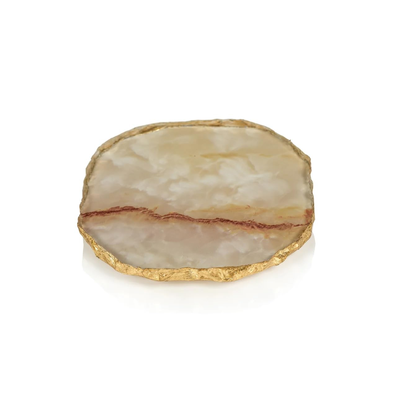 Yellow Agate Marble Glass Coasters with Gold Rim - Set of 4