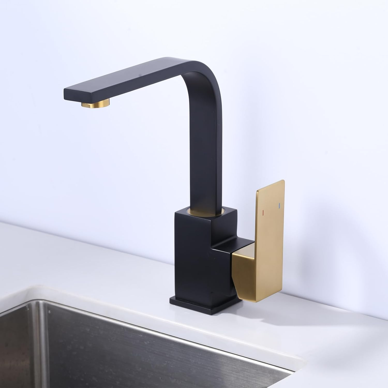 Modern Single Handle Bar Faucet with Water Supply Line in Black and Gold