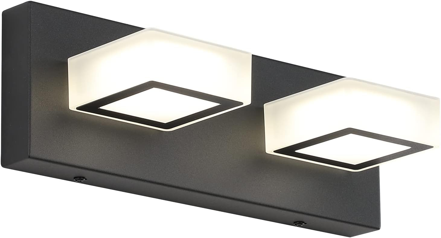 Ralbay Modern LED Black Vanity Lights 4 Lights Acrylic Bathroom Vanity Lighting Fixtures Modern Matte Black Bathroom Vanity Lights (Natural White Light)