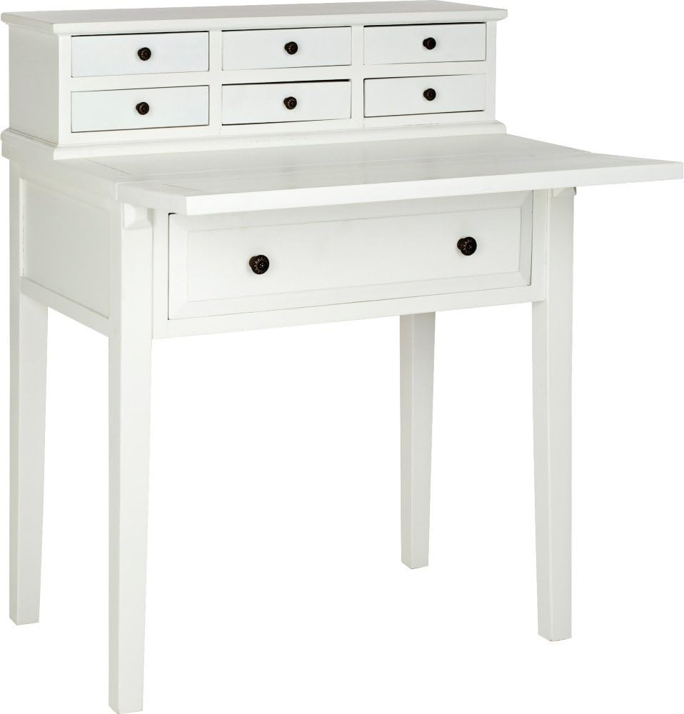 Transitional Black Wood Desk with 7 Drawers and Foldable Top
