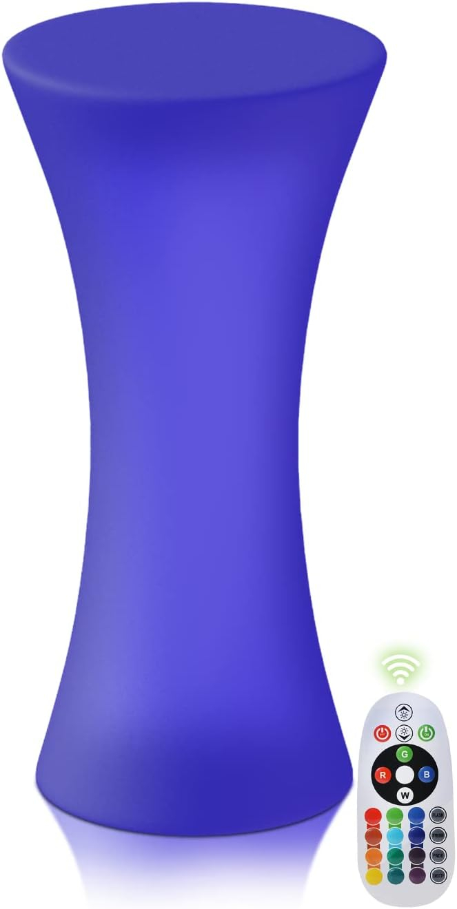 Magshion Mesa de Cóctel LED Brillante de 23 Pulgadas con Control Remoto, Mesa de Pub con Luz Que Cambia de Colores Recargable para Fiesta de Café en el Club Nocturno