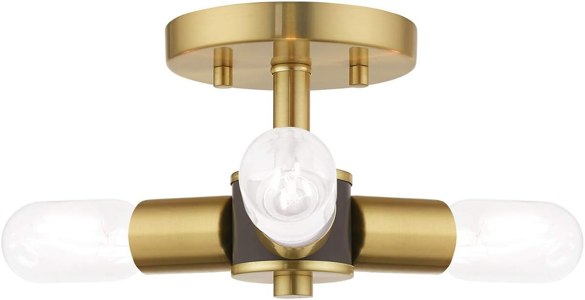 Livex Lighting Copenhagen 3-Light Mid-Century Metal Ceiling Mount in Satin Brass
