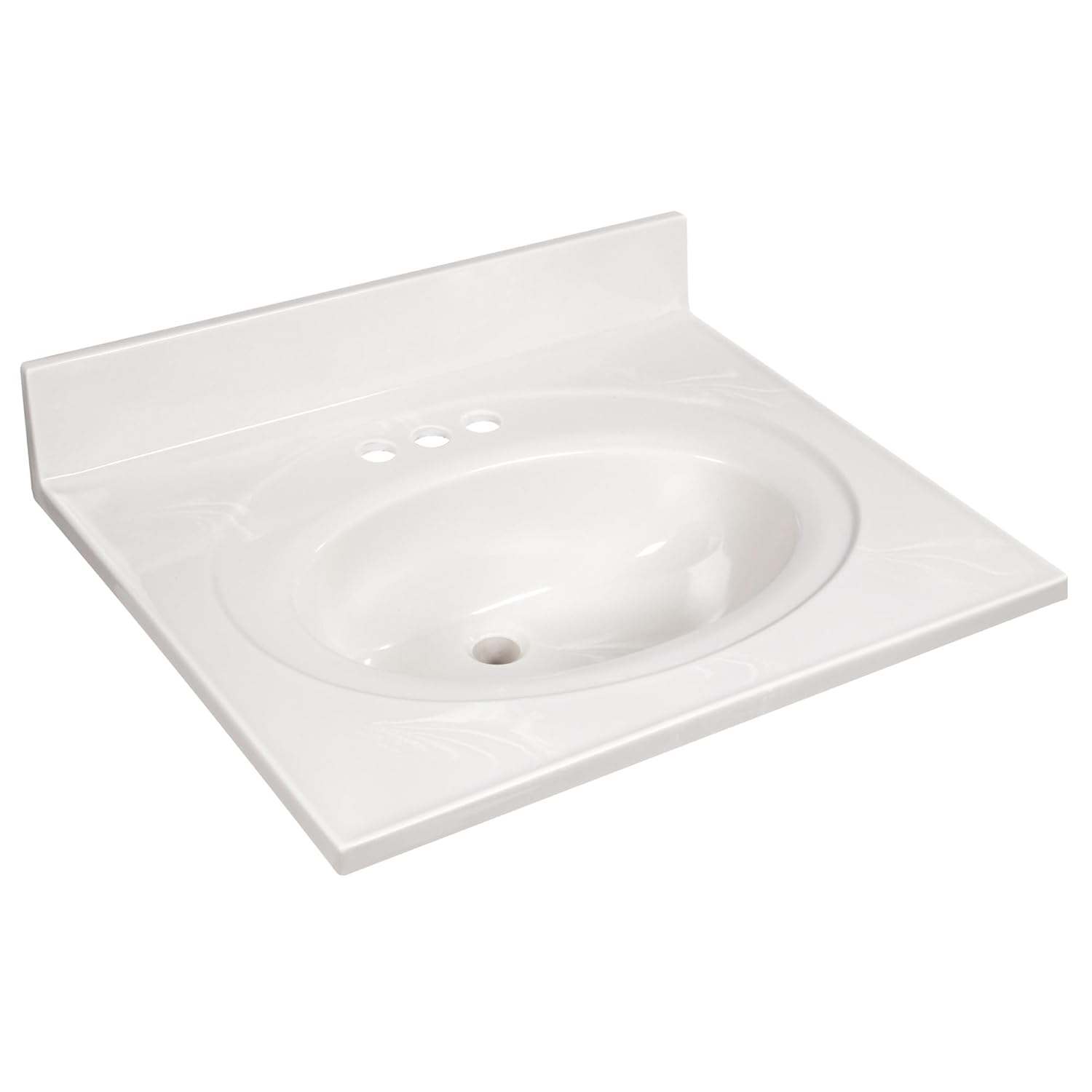 Cultured Marble Vanity Top – 25-Inch Single Bowl Sink 4-Inch Centerset with Integrated Backsplash – Reinforced Packaging – Ivory Swirl, Design House, 586313