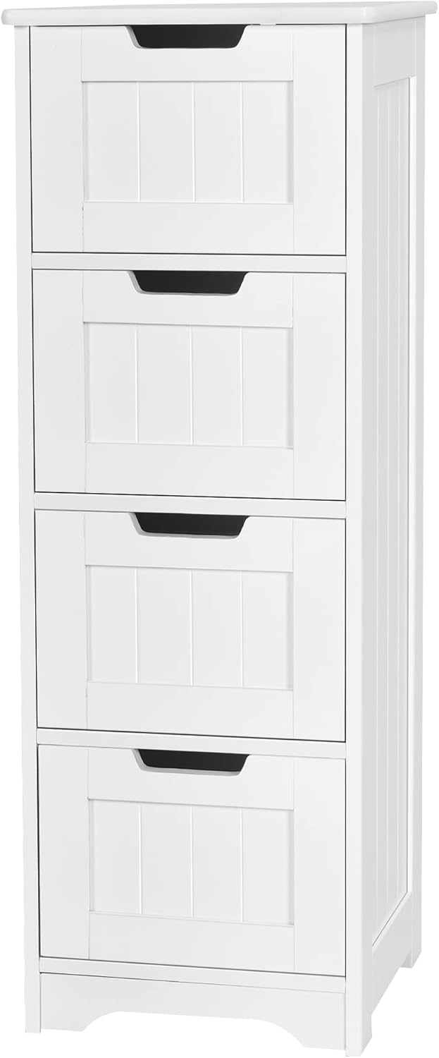 White MDF Freestanding Cabinet with 4 Drawers