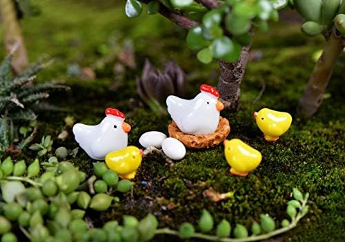 Exasinine Mini Animals Miniature Figurines Fairy Garden Miniature Moss Landscape DIY Terrarium Crafts Ornament Accessories for Home Décor (Chicken Family, Set of 24)