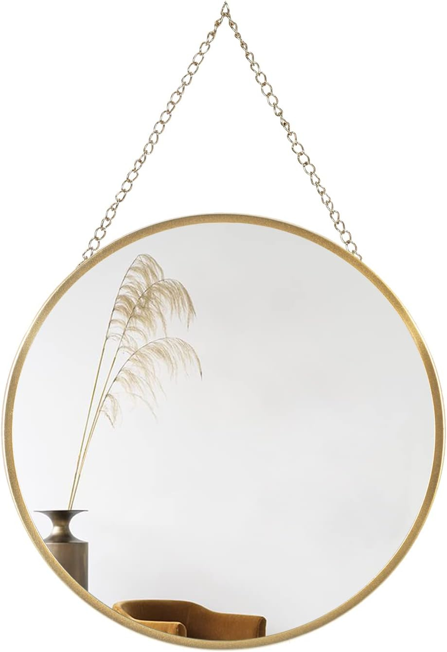 Small Hanging Circle Mirror, Gold Wall Mirror with Hanging Chain, Round Mirrors for Wall Decor Entryway, Bathroom, Bedroom, Vanity, Living Room, 10"