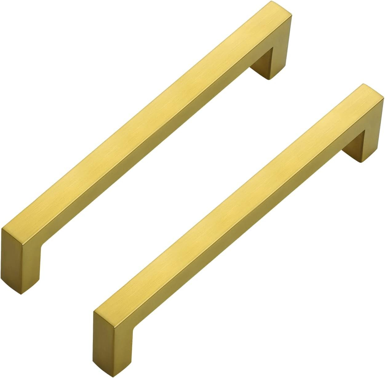 Goldenwarm 10 Pack Gold Cabinet Furniture Pulls Kitchen Hardware Square Door Handles 6-1/4 Inch Hole Centers