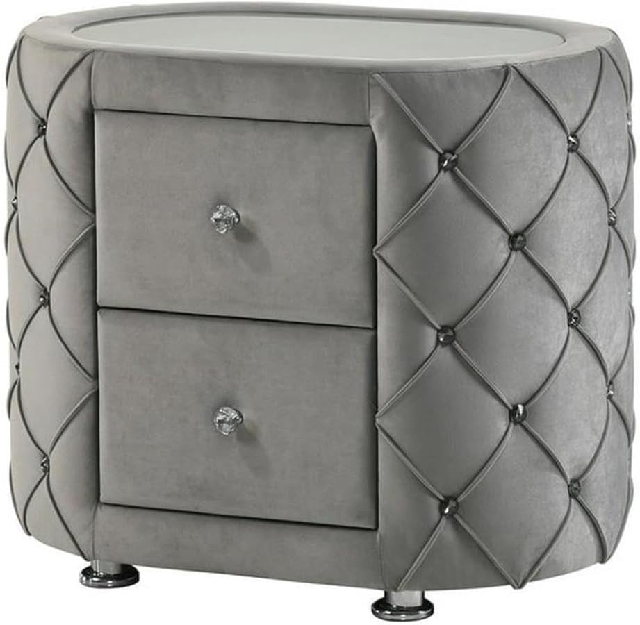 Acme Furniture Perine Nightstand in Gray Velvet
