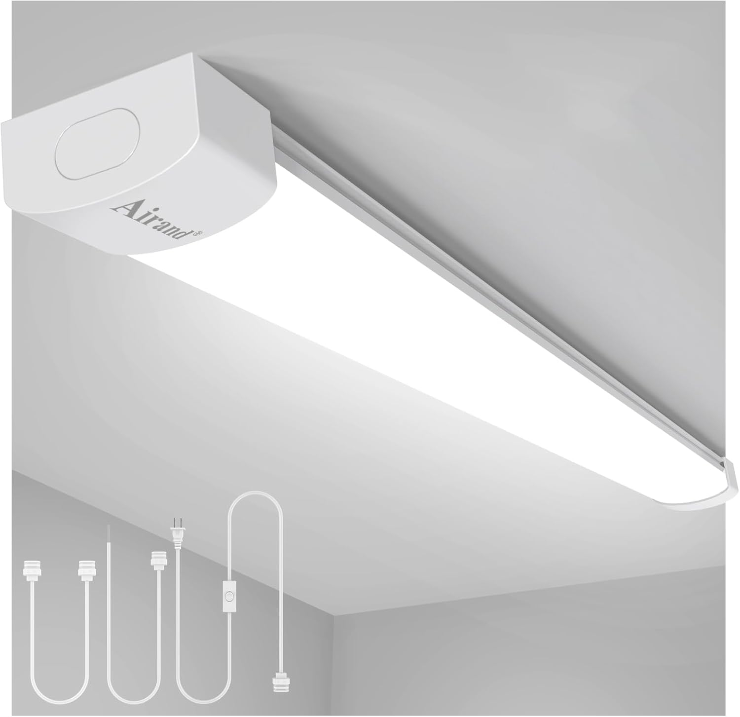 Airand LED Shop Lights for Garage 4FT with Plug, Utility Linkable LED Tube Light 5000K Under Cabinet Lighting,3600 LM LED Ceiling and Closet Light 36W, Corded Electric with ON/Off Switch