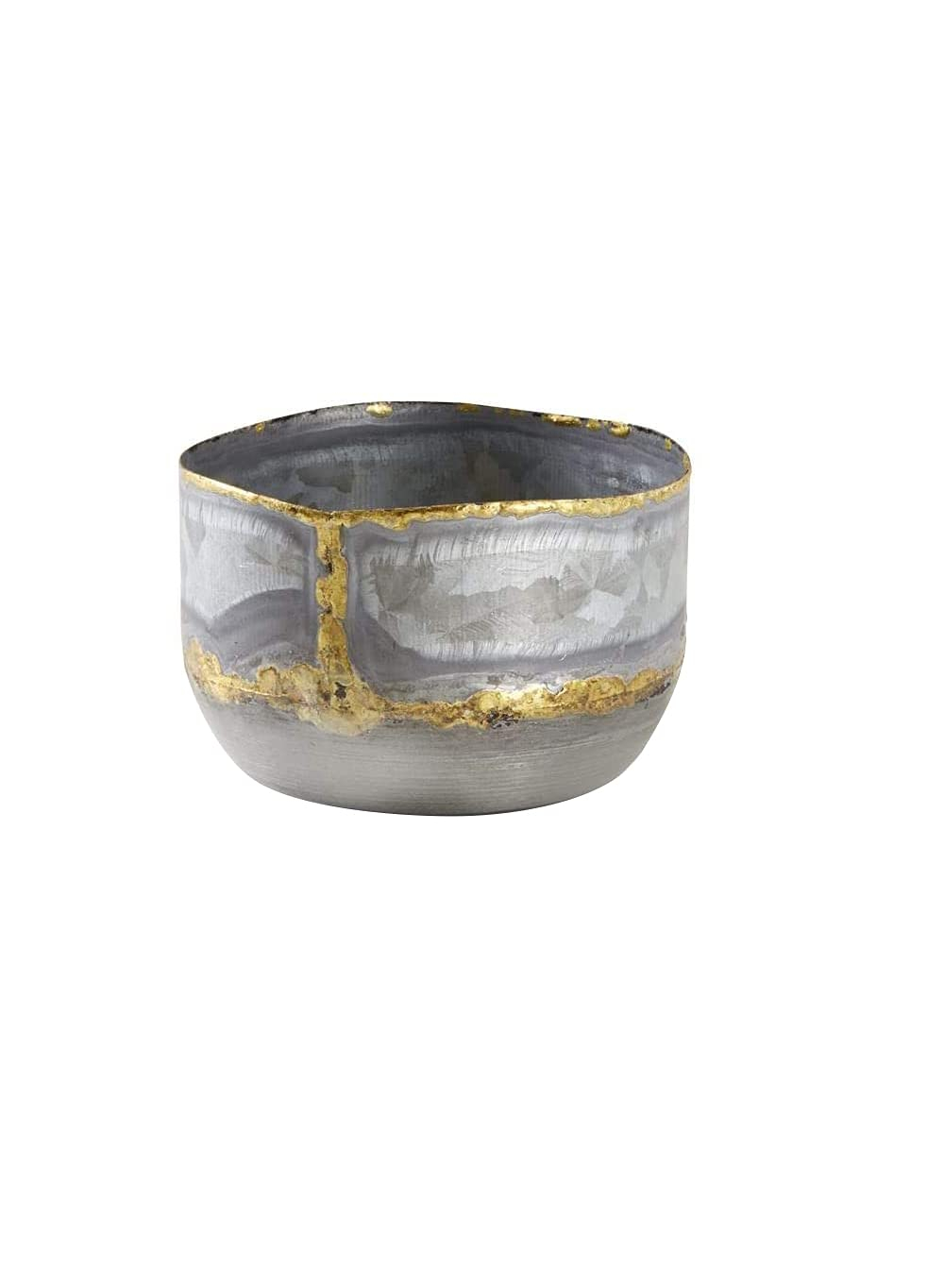 Serene Spaces Living Decorative Zinc Bowl with a Touch of Gold, Modern Accent Piece, Measures 3.25" Tall and 5" Diameter