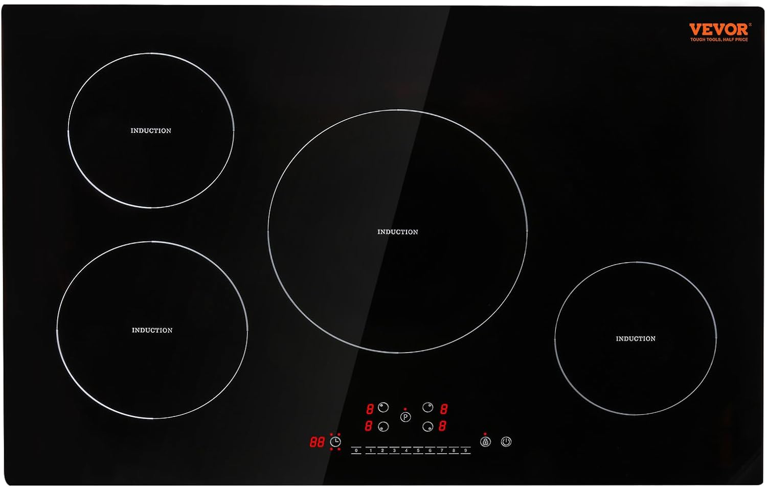 VEVOR Built-in Induction Electric Stove Top 30 Inch,4 Burners Electric Cooktop,9 Power Levels & Sensor Touch Control,Easy to Clean Ceramic Glass Surface,Child Safety Lock,240V