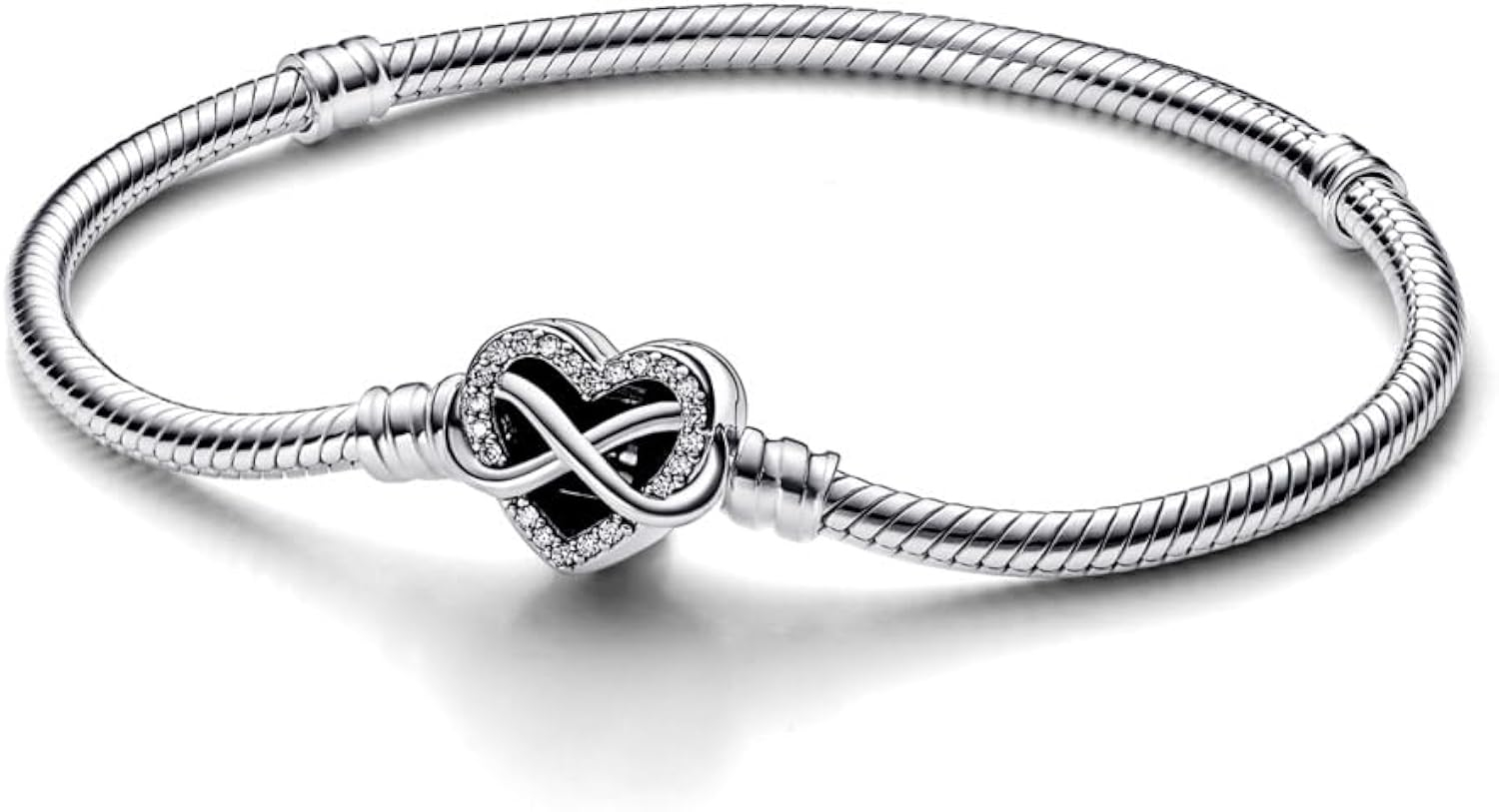 Sterling Silver Infinity Heart Clasp Snake Chain Bracelet, 6.7"